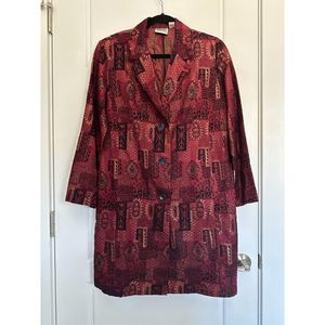 Vintage Chico's Blazer Silk Duster Jacket, Red Metallic, Chico's size 1 (Size 8)